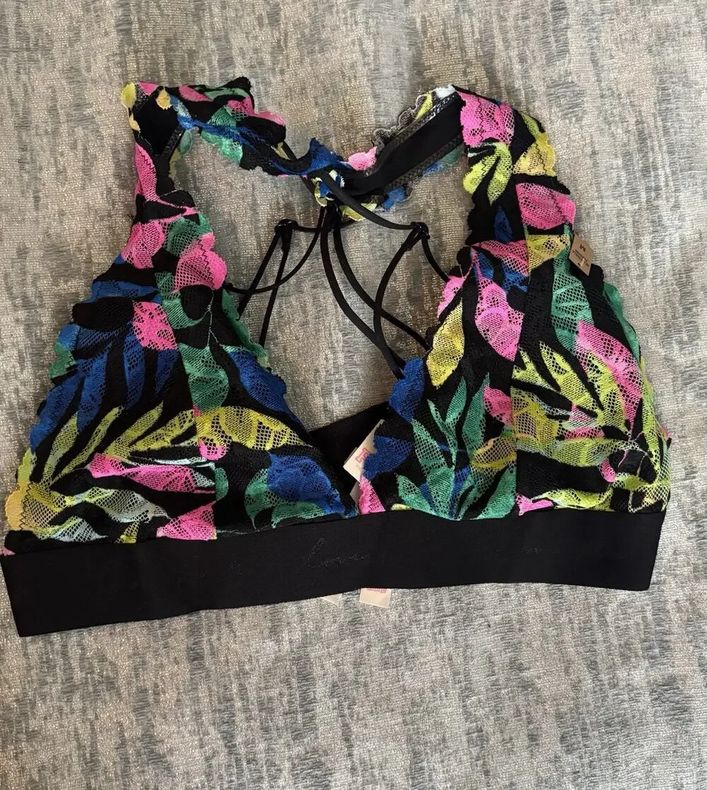 a Victoria's Secret PINK tropical floral lace strappy bralette.
